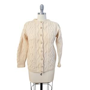 VTG Kennedy Of Ardana Wool Cardigan Ireland Cable Knit Fisherman Small